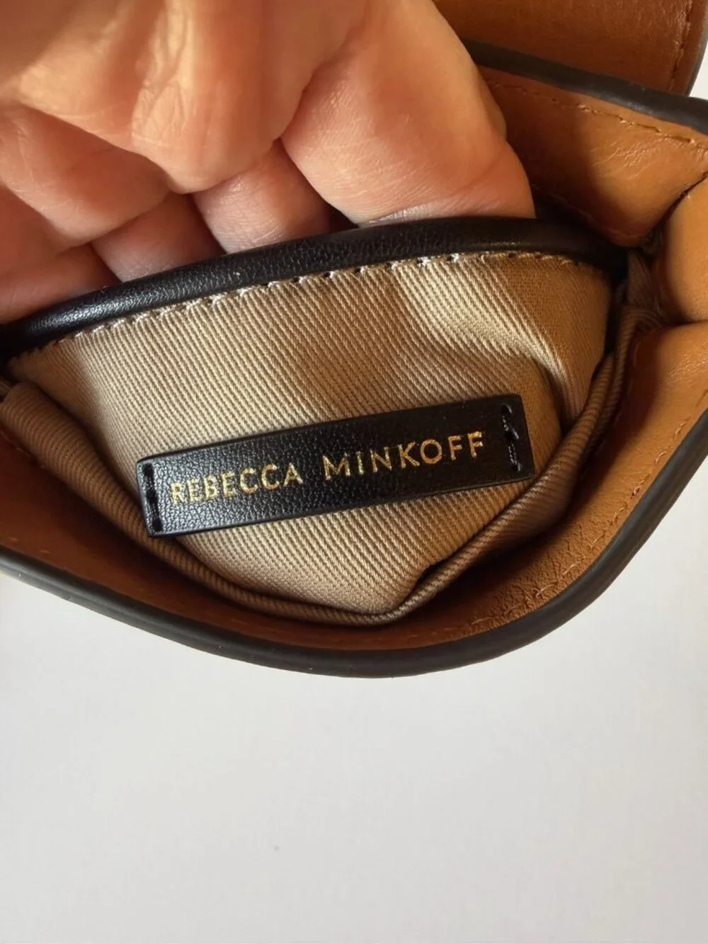 Rebecca Minkoff brown leather crossbody phone gold studded bag travel